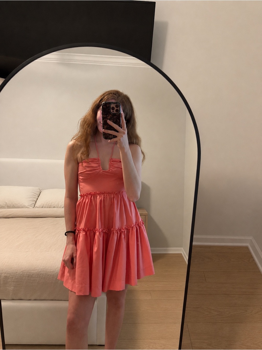 Hello Molly Coral Halter Tiered Mini Dress